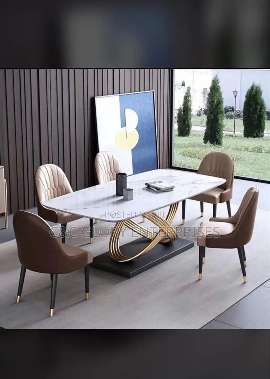 Marble Dining Table+5 Seats.