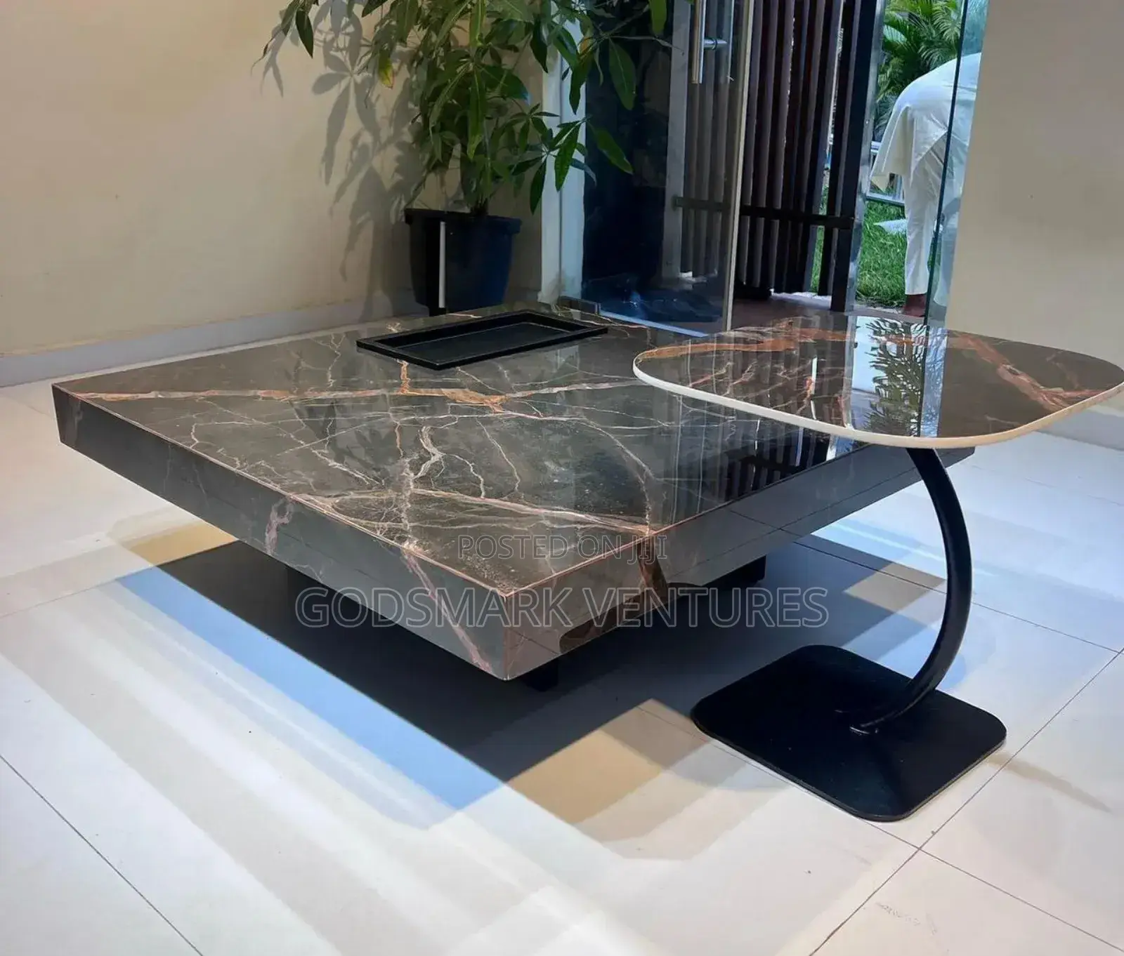 Marble Center Table and Stool.
