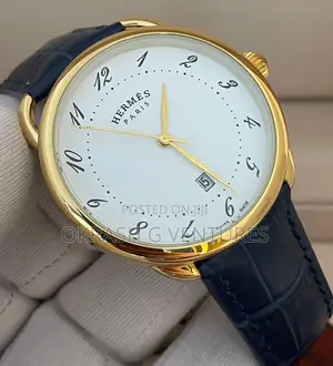 Hermes Gold Leather Strap Watch for Unisex