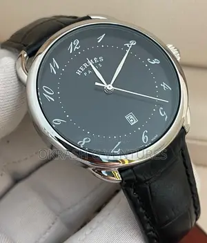 Hermes Silver Leather Strap Watch for Unisex