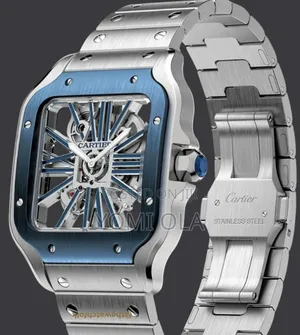 Cartier Santos Skeleton Blue Bezel Watch