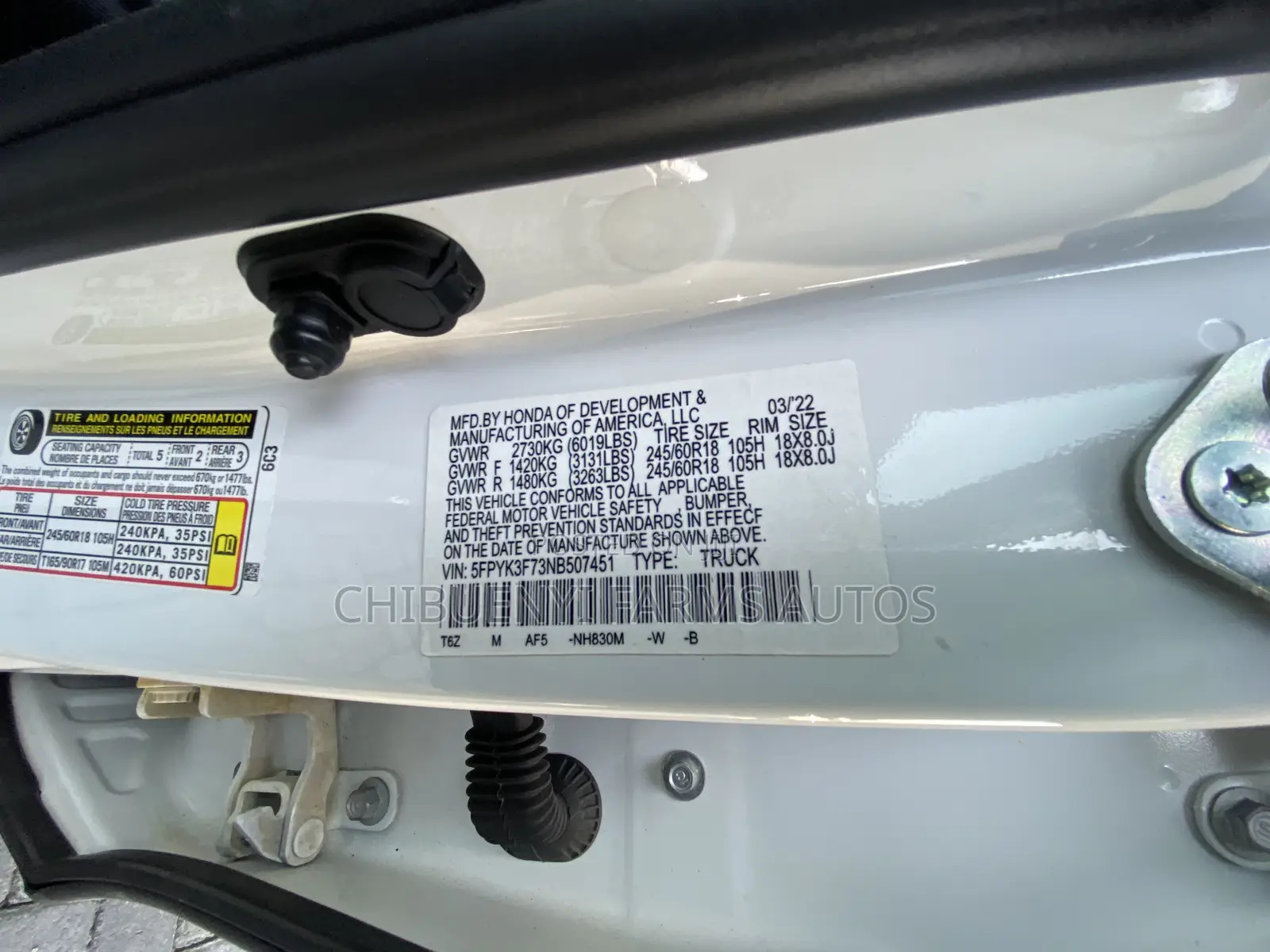 Honda Ridgeline Black Edition 2022 White