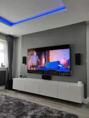 7ft White Tv Console With Doors