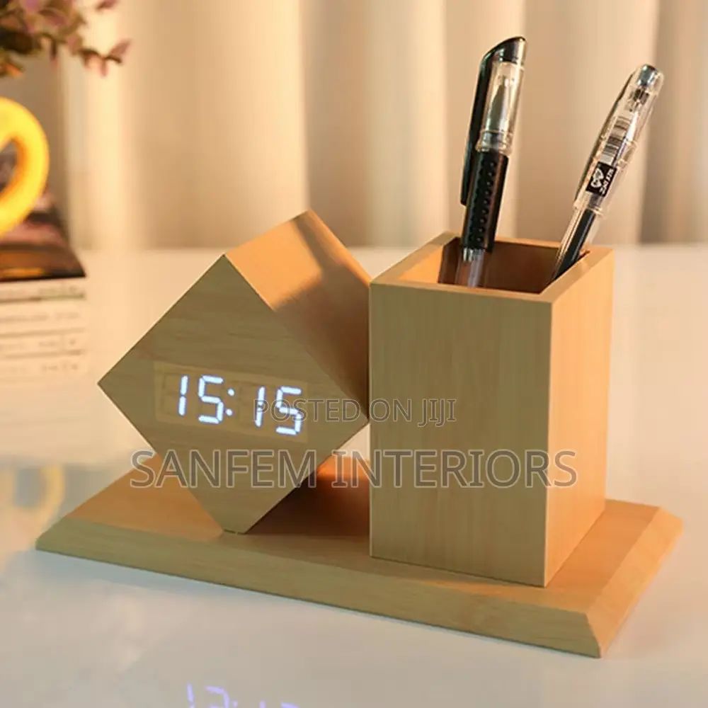 Wooden Digital Clock With Pen