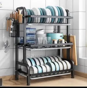 3 Tier Plate Rack With Draining Tray and Cultery Holder