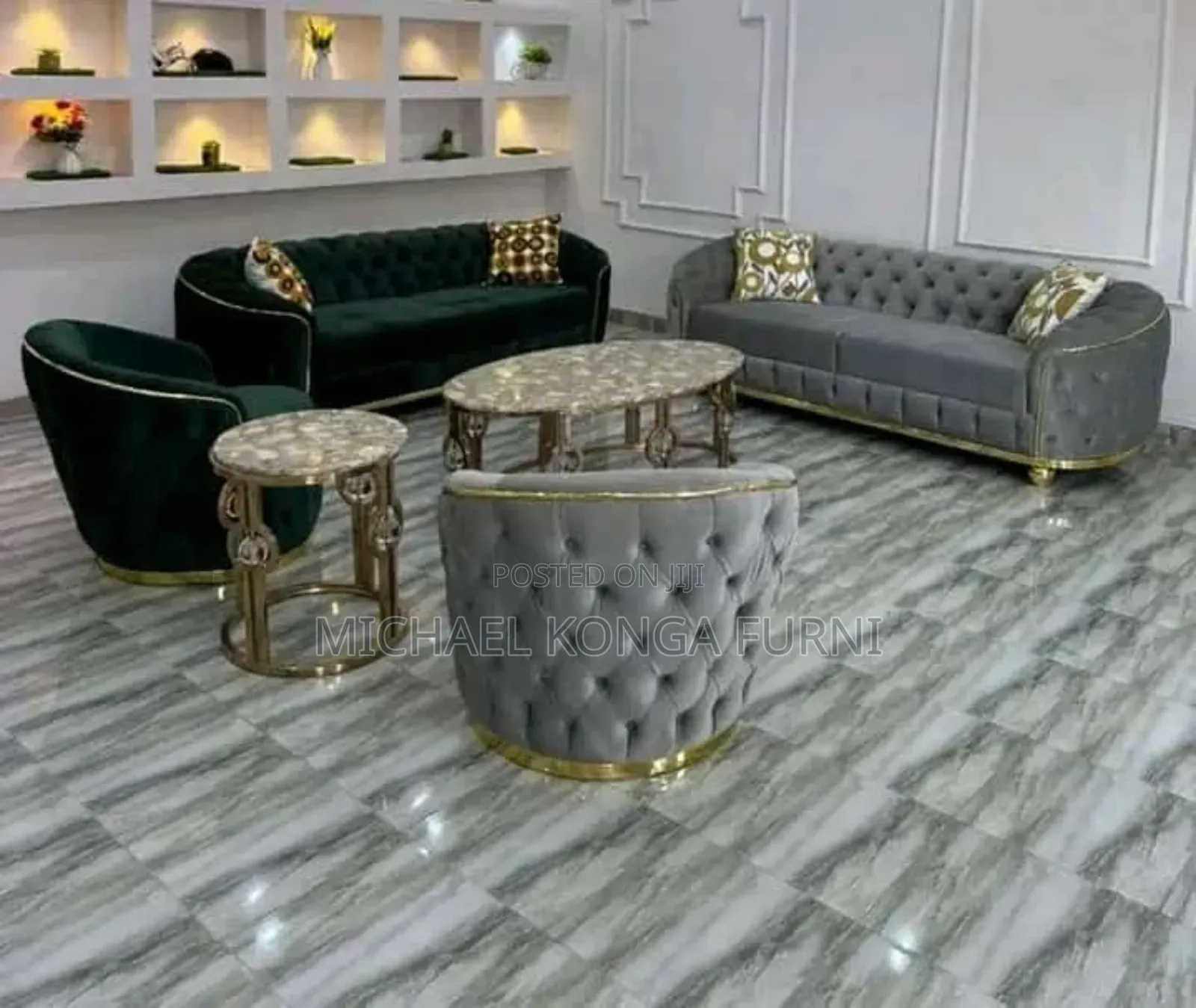 Beautiful Sofa With Metal Table and Stood