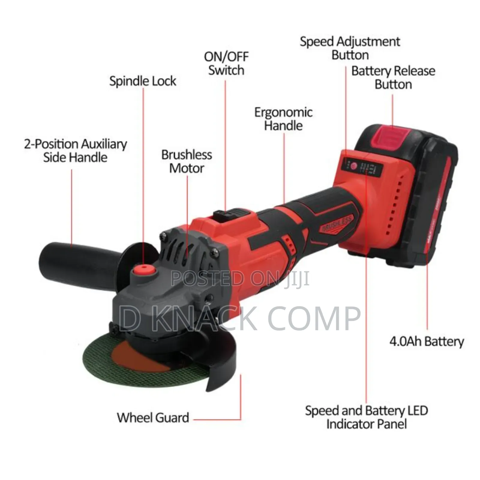 Cordless Angle Grinder 21V 9000RPM Brushless Grinders Tools