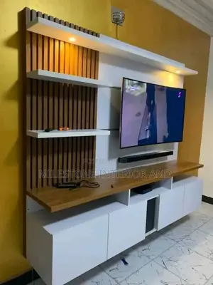 Suspended Tv Panel With Console, Complemented With Spotlight