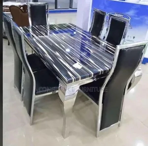 Family Size Marble Set of Dining Table by 6 Seaters