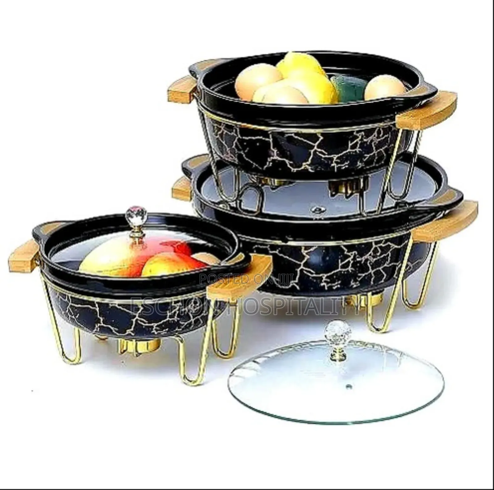 3pcs Ceramic Food Warmer Chafing Dish Casseroles