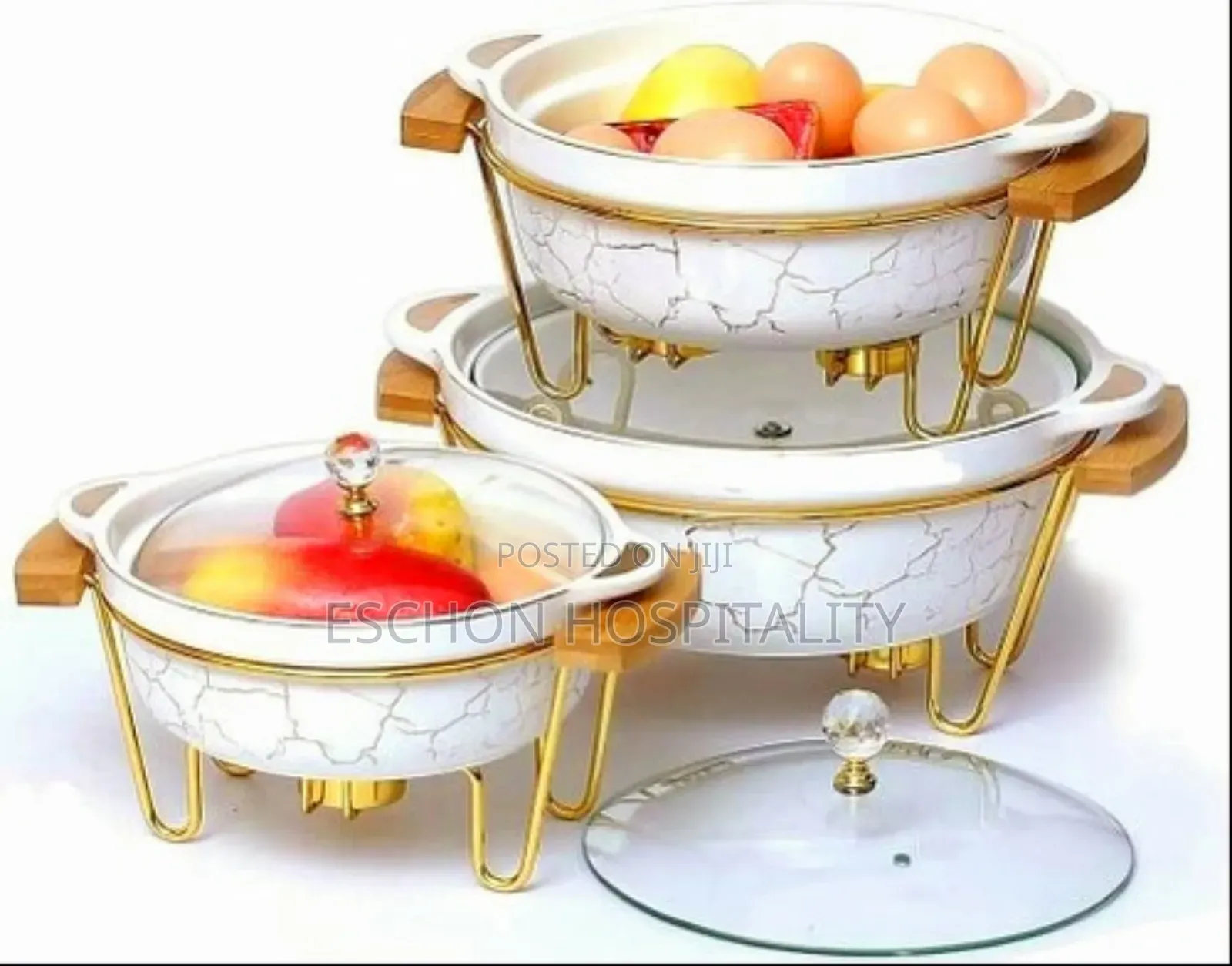 3pcs Ceramic Food Warmer Chafing Dish Casseroles