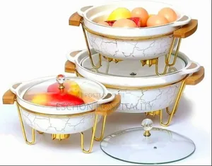 3pcs Ceramic Food Warmer Chafing Dish Casseroles