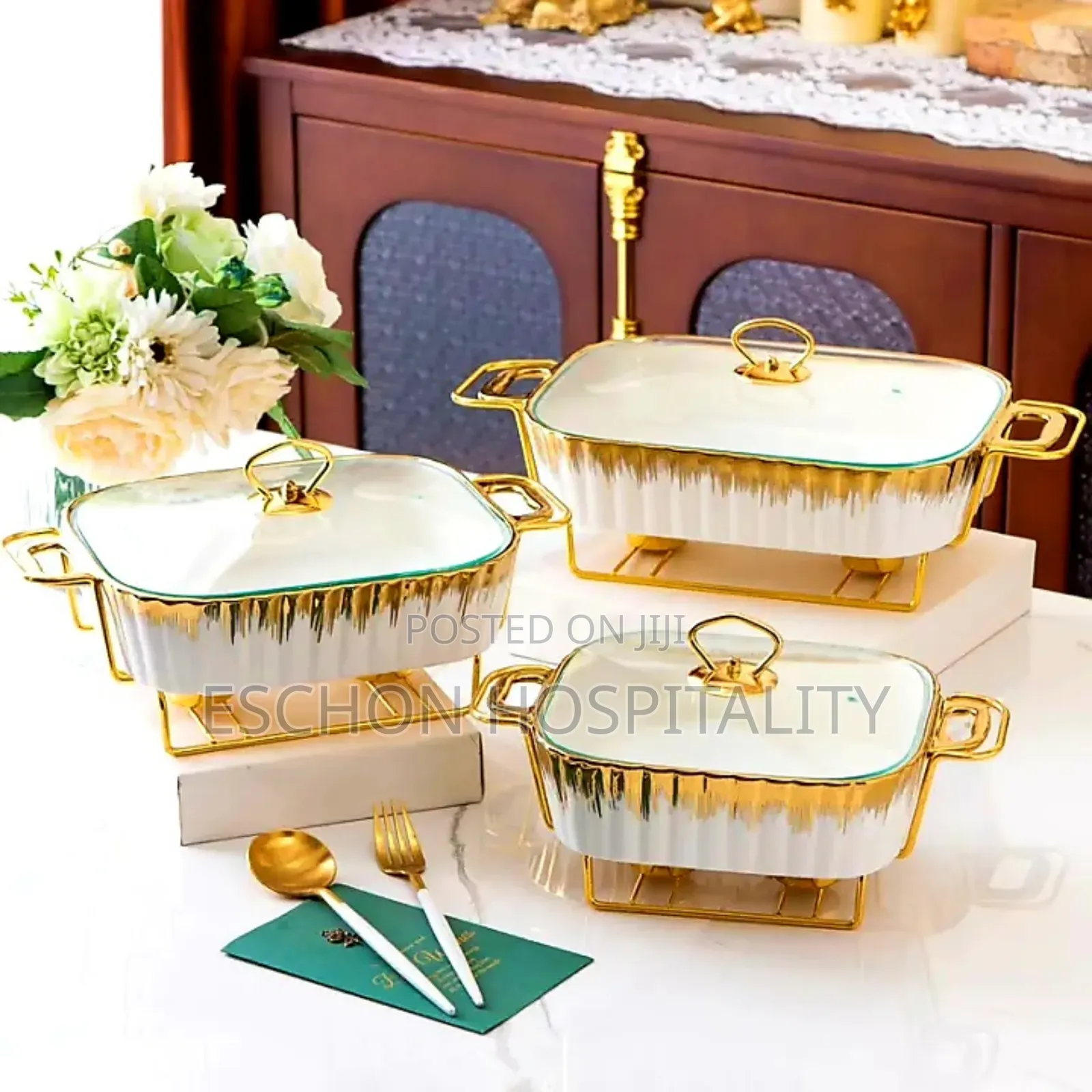 3pcs Ceramic Food Warmer Chafing Dish Casseroles