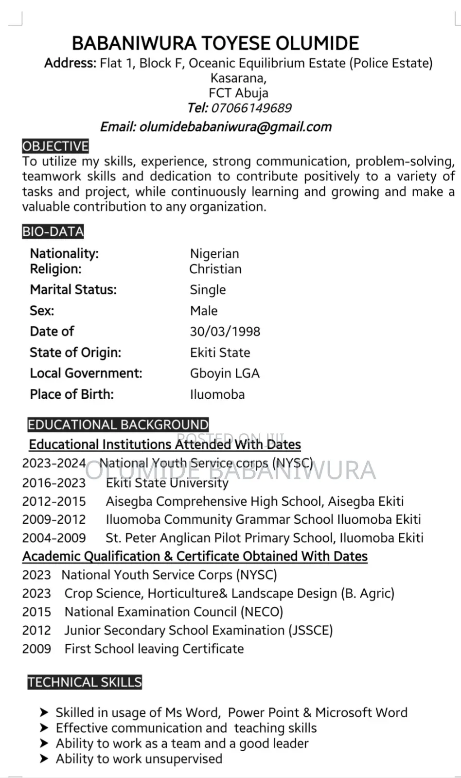 Office Relations Work CV