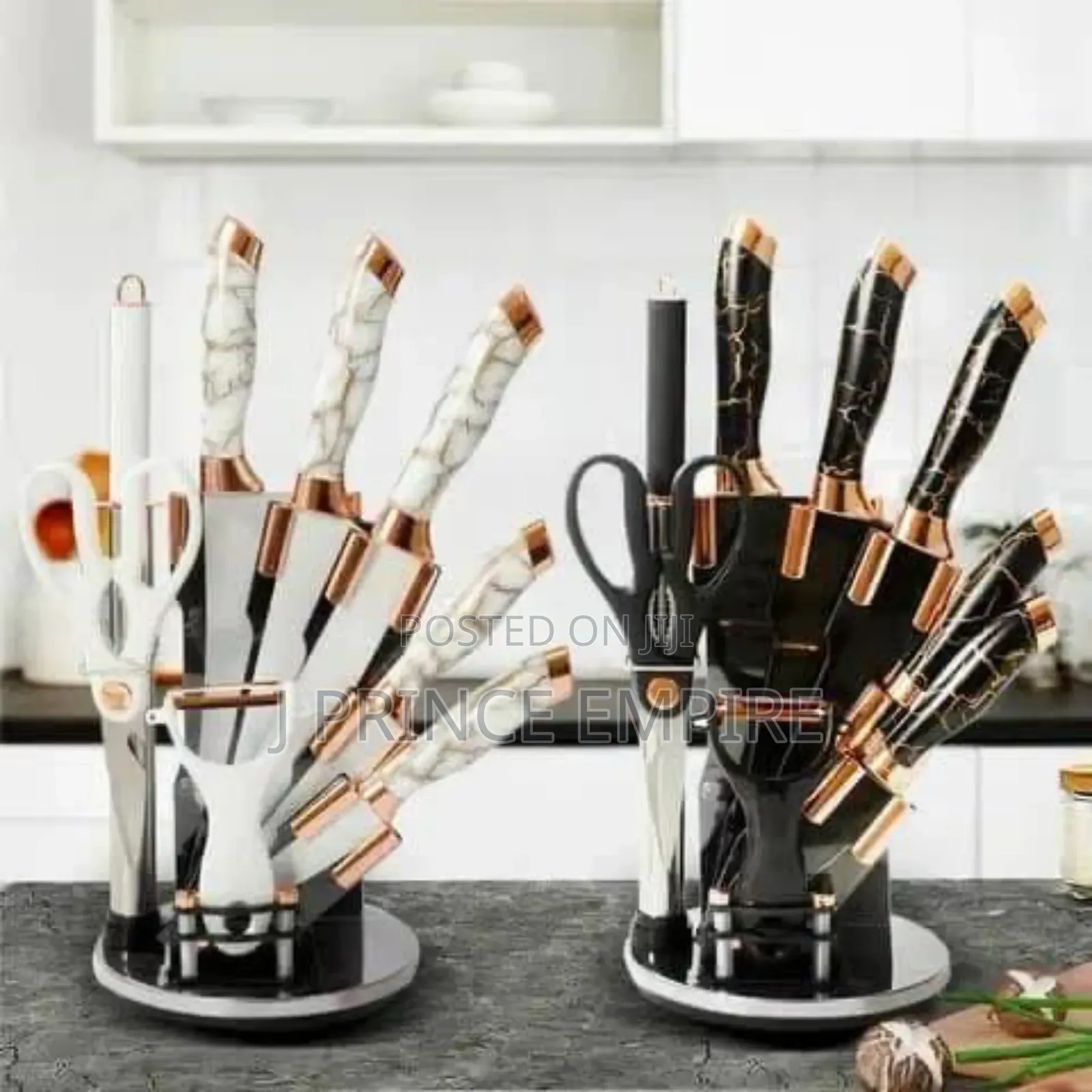 8pcs Knife Set, Stainless With Stand, Scissors Sharpener