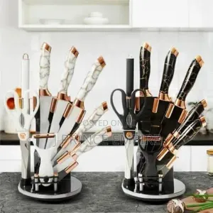 8pcs Knife Set, Stainless With Stand, Scissors Sharpener