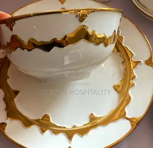 Luxury Gold and White Eating Plate = 1 Set