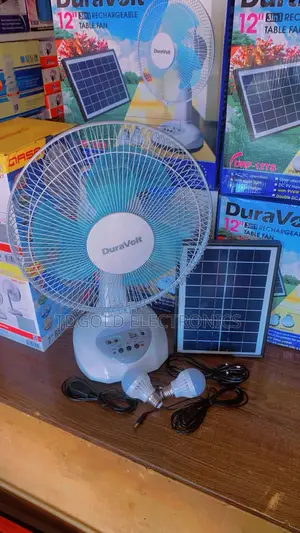 Duravolt 12-Inch Rechargeable Table Fan With a Solar Panel