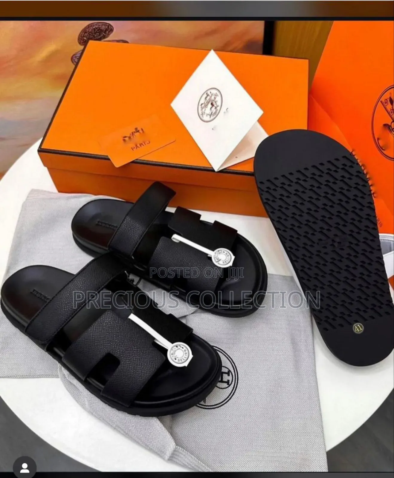 Unisex Hermes Luxury Leather Slides
