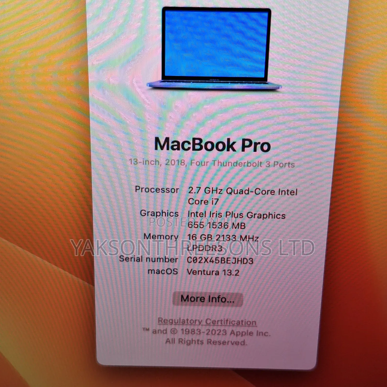 Laptop Apple MacBook Pro 2018 16GB Intel Core I7 SSD 512GB