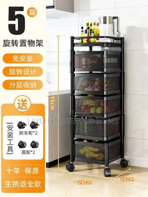5 Tier Chrome Fruit Vegetable Trolley Rack With Wheels