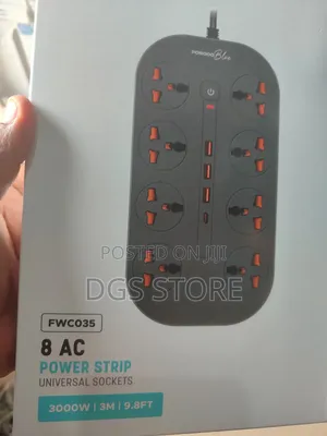 Porodo Blue FWC035 8 AC Power Strip 3000w Socket Adapter
