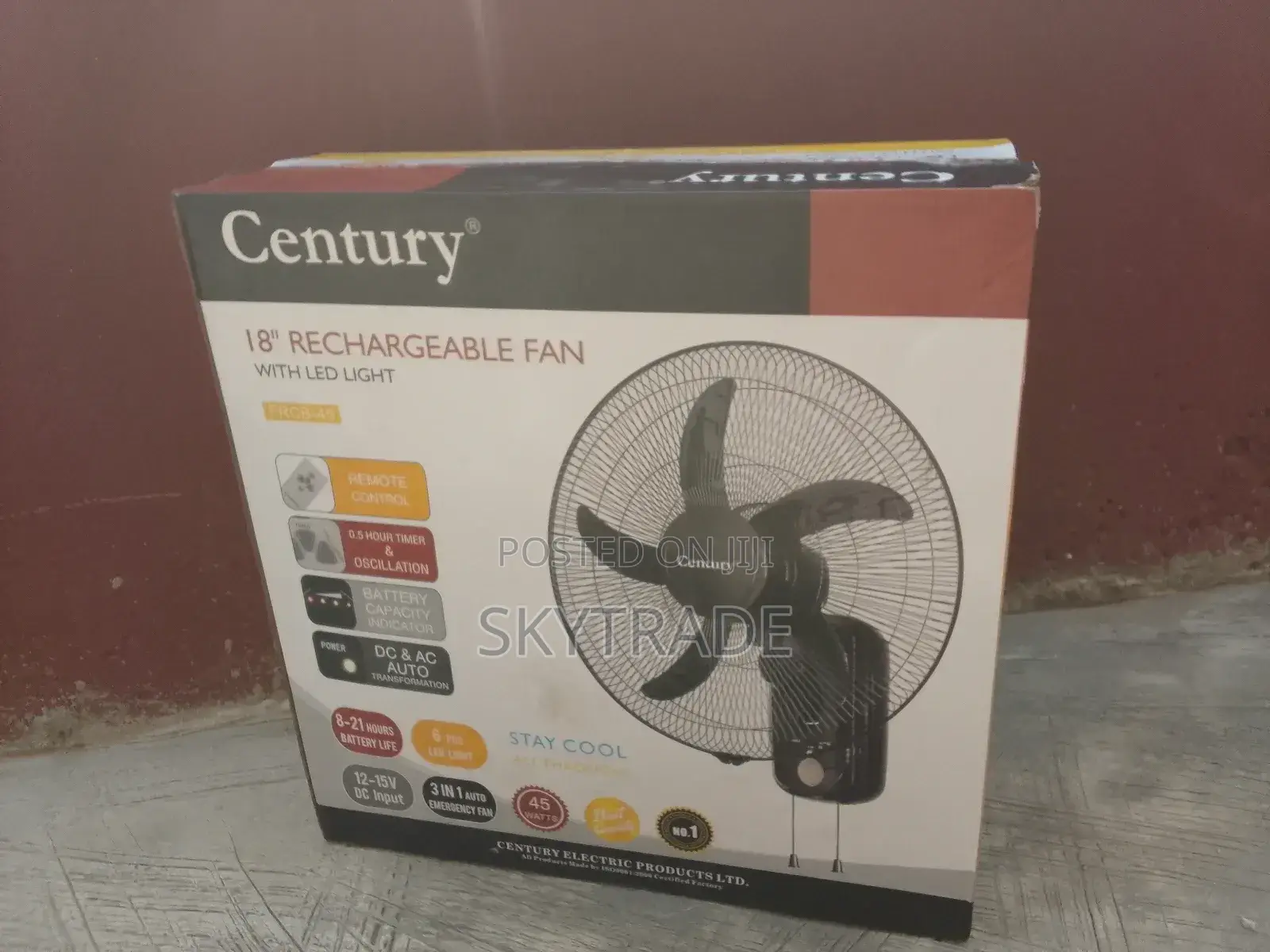 Century 18" Rechargeable Adjustable Wall Fan