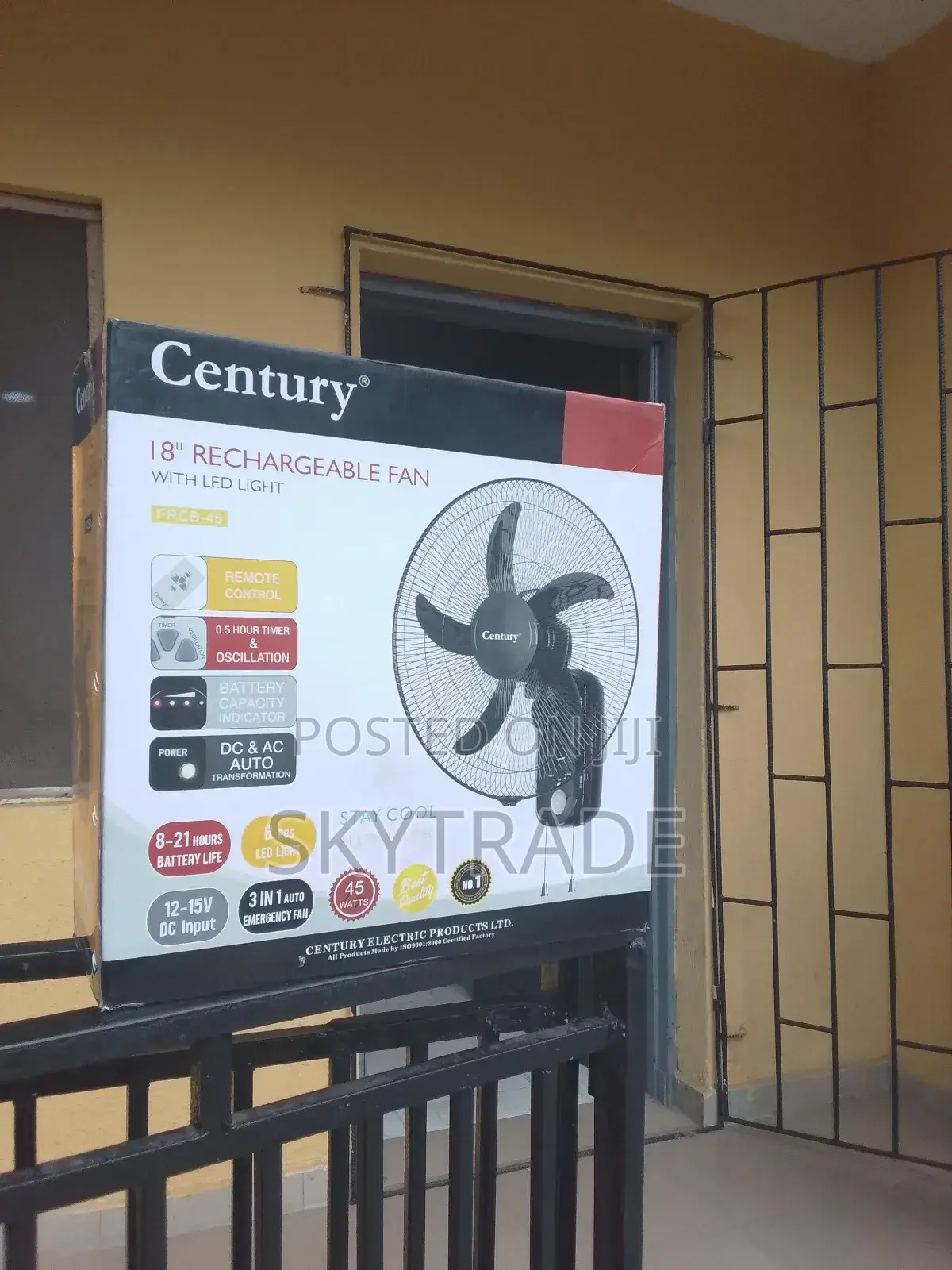 Century 18" Wall Mounted Rechargeable Fan