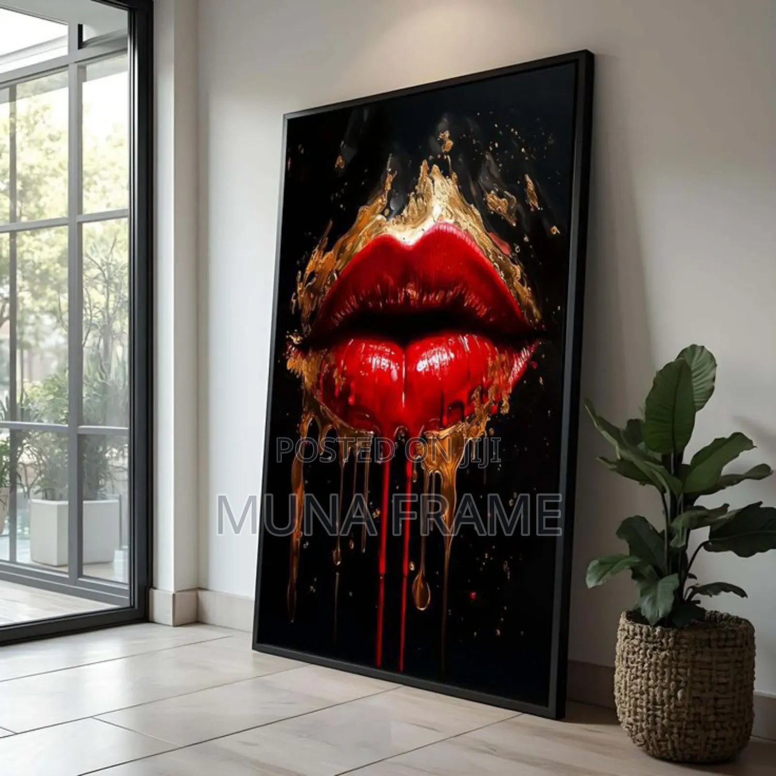 Red and Gold Drip Lips Abstract