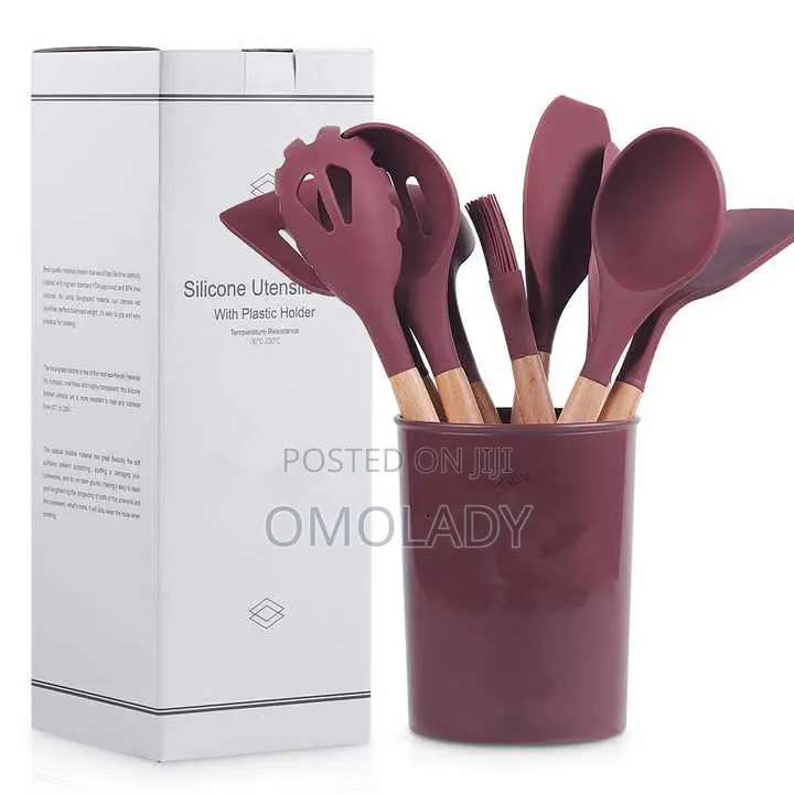 12pcs Silicone Cooking Utensils Set Wooden Handle Spoon