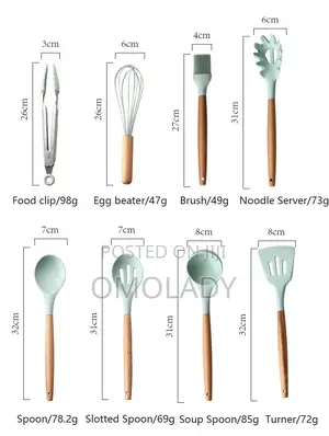 12pcs Silicone Cooking Utensils Set Wooden Handle Spoon