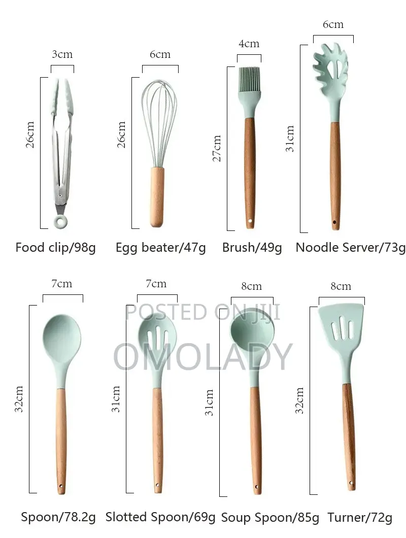 12pcs Silicone Cooking Utensils Set Wooden Handle Spoon