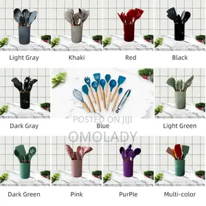 12pcs Silicone Cooking Utensils Set Wooden Handle Spoon