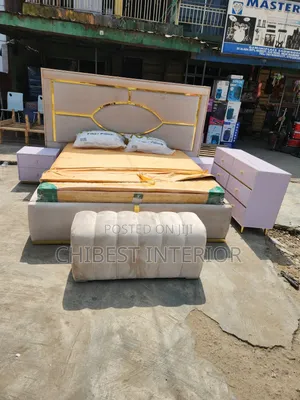 6by6 Bed Frame With Side Drawers, Mirror and Ottoman