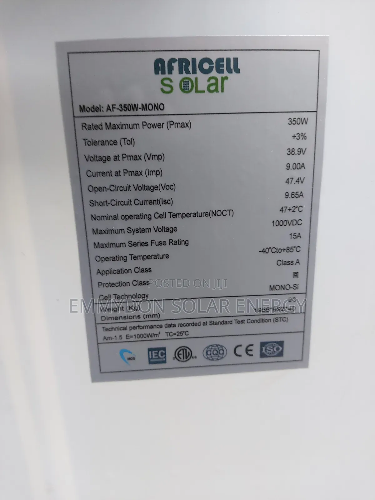Africell Solar Mono Panel 350watt