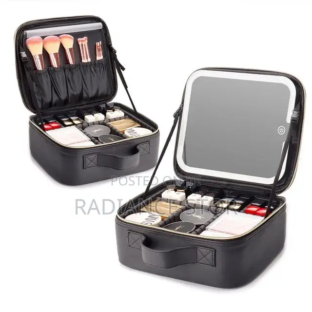 Leather Cosmetics/Makeup Bag With Mirror Led Light