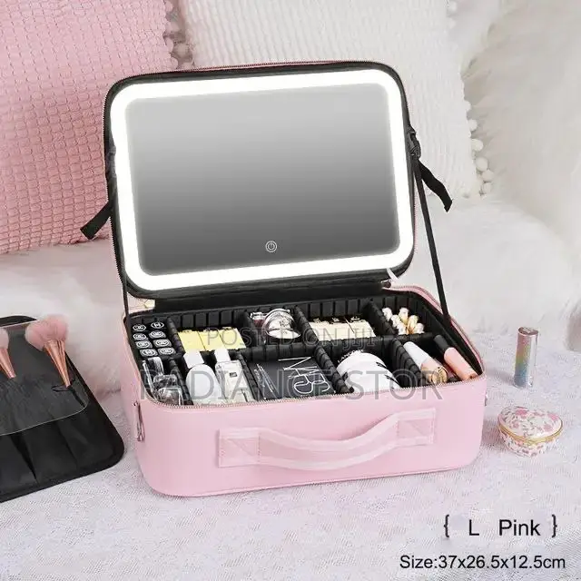 Leather Cosmetics/Makeup Bag With Mirror Led Light