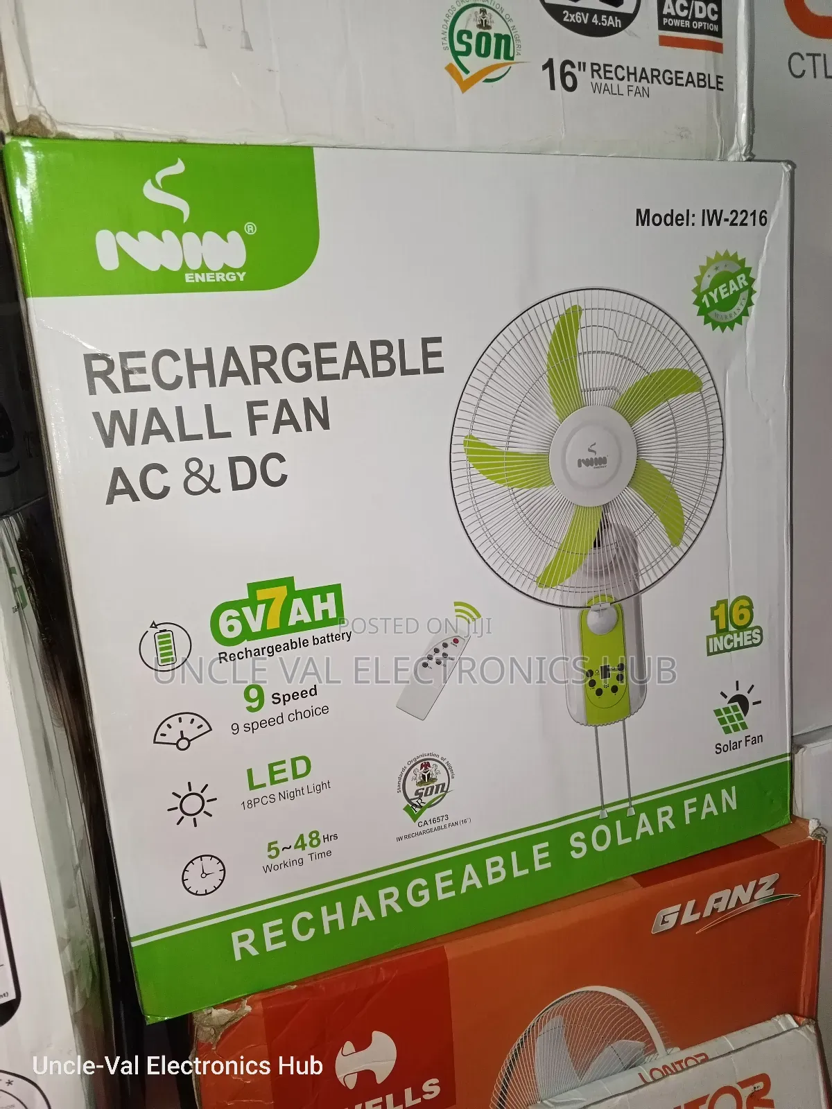 Iwin 16" Rechargeable Wall Fan