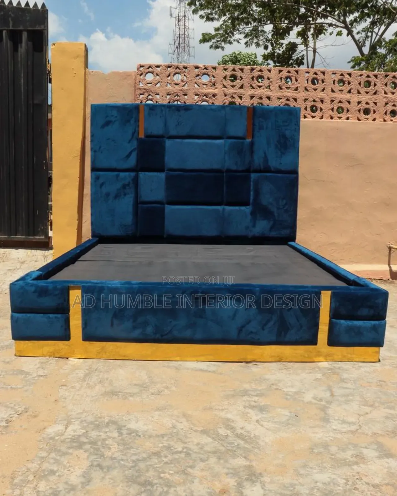 Navy Blue Padded Bedframe