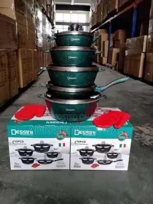 Dessini 12pieces Cookware Set, Black/Green/Wine Colour