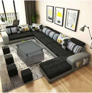 Elegant Livingroom Couch. U-Shape Sofa Chairs,Table + Stools