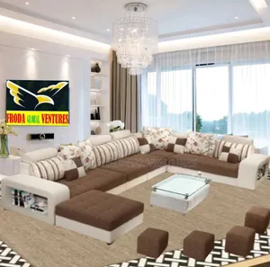 Durable, Classic U-Shape Couch. 9 Seaters Sofa Chairs, Table