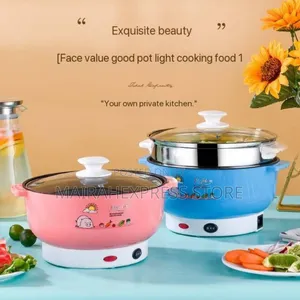 Non-Stick Double Layer Electric Cooking Pot With 1l Steamer