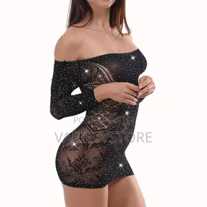 Rhinestone Fishnet Bodysuit Transparent Dress
