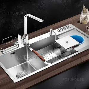 50x120cm Double Bowl Sink With Tray And Waste Bin