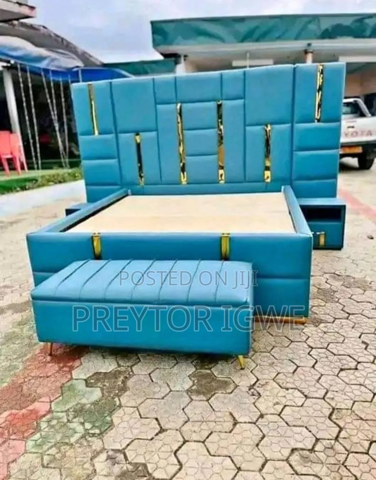 6 by 6 Bedframe With Side Stool and Ottoman