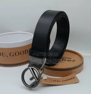 Designer Leather Belts With Branded Buckle