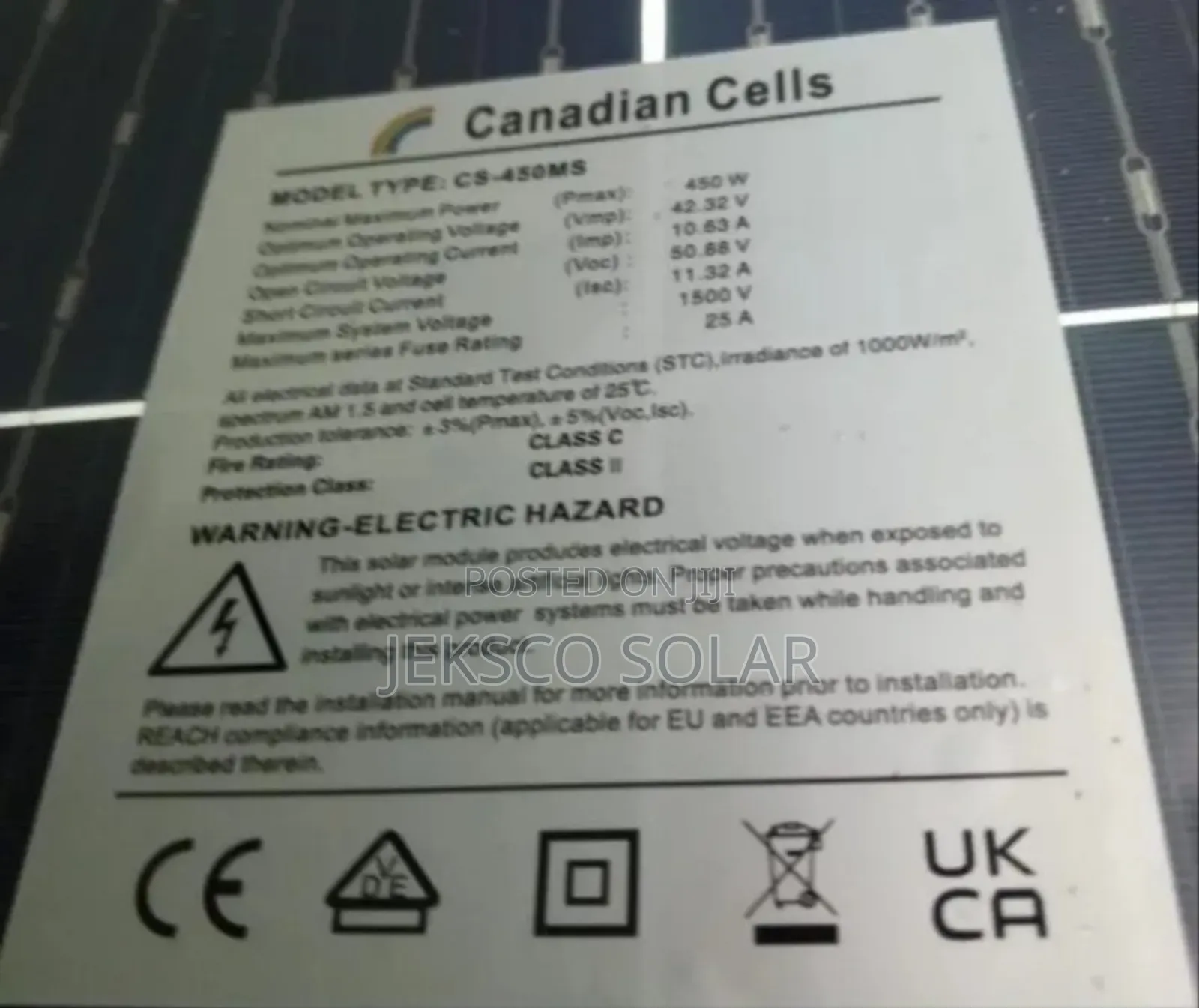 Canadian Cells Solar Panel 450watts Half Cut.