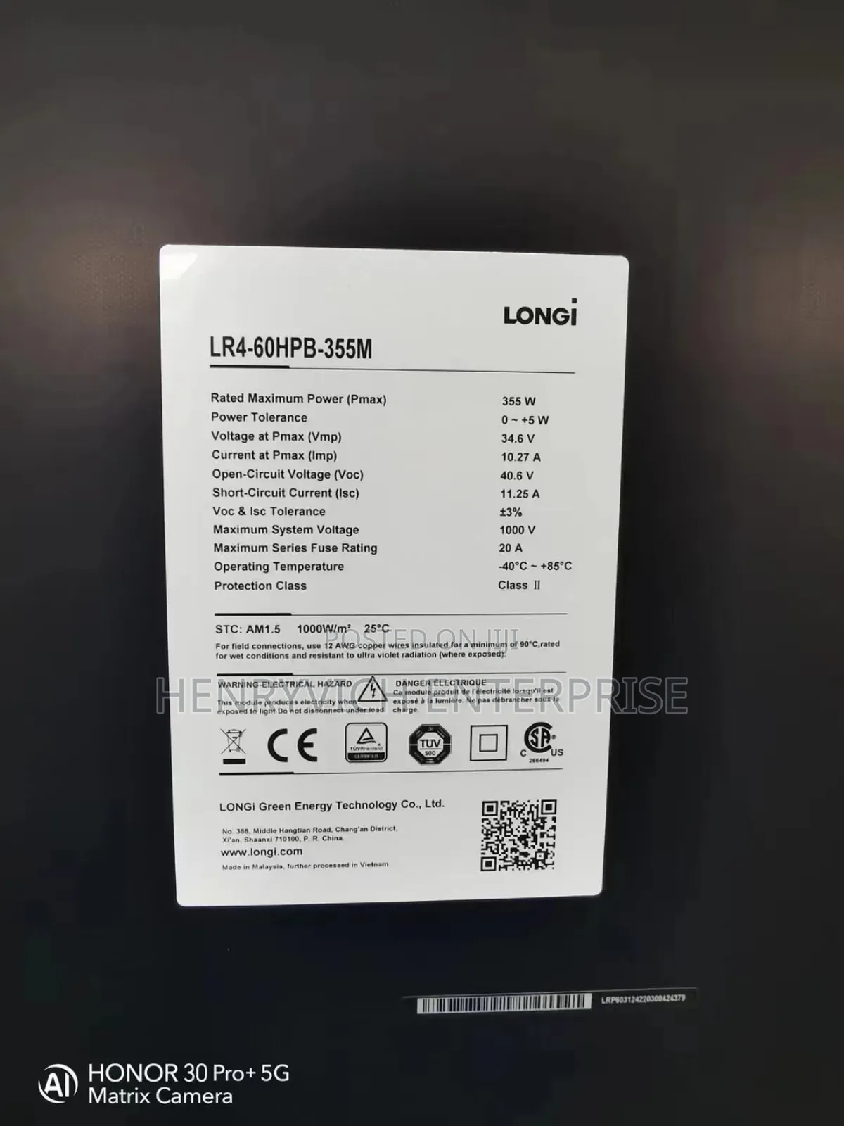 Longi 120cell 355w Solar Panel