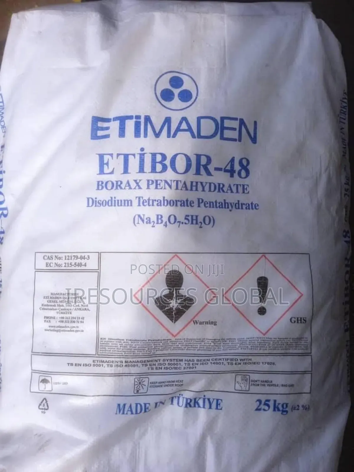 Borax (Sodium Borate or Sodium Tetraborate) Cold 25kg Bag